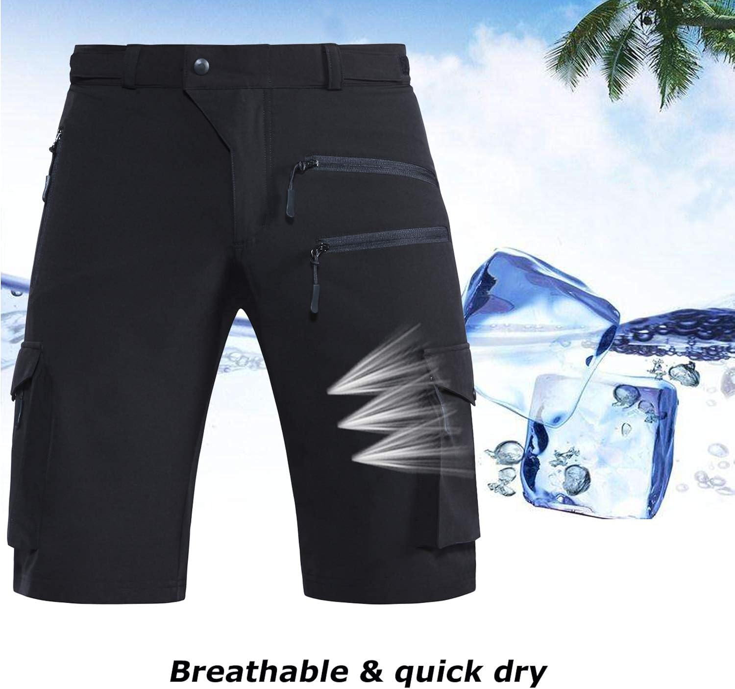 Hiauspor Men's Mountain Bike Shorts Stretch MTB Shorts Quick Dry with Zipper Pocket: Clothing