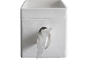 Hymmah White Square Tissue Box Cover Kleenex Box Holder with Tray,Unique Cube Design Kleenex Box Cover Decor for Vanity Counter Tops Also Great for Bedroom and Living Room