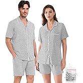YOPUGEE Matching Couple Pajamas Set, Cotton Button-Down PJs with Pocket, His & Hers Pajama Set, Gifts for Couples, S-XXXL