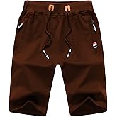 Chrisuno Men's Shorts Elastic Waist Athletic Sweat Shorts with Zipper Pockets