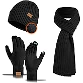 LOKZEER Winter Hat Scarf Gloves Set - Knit Beanie with Fleece Lining, Touchscreen Gloves, Thick Scarf Gift for Cold Weather