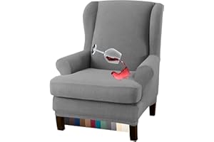 Granbest Premium Water Repellent Wingback Chair Cover 2-Piece High Stretch Jacquard Fabric Wing Back Chair Slipcovers (Wing Chair Cover, Light Gray)