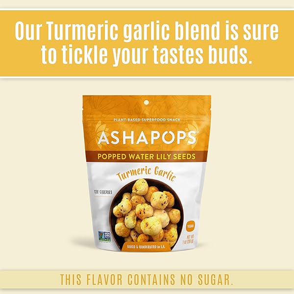 ASHAPOPS TURMERIC GARLIC POPPED WATER LILY SEEDS, 1 OZ