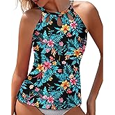 Tempt Me High Neck Tankini Top Backless Bathing Suit for Women Key Hole Swimsuit Swim Top Only