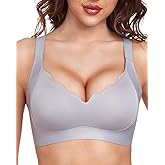 Quttlzze Scalloped Lift Bras for Women No Underwire Buttery Soft Push Up Wireless Bras V Neck Seamless Bralettes