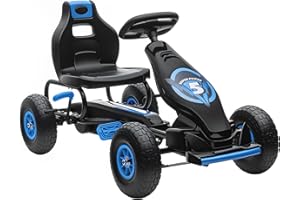 Aosom Kids Pedal Go Kart Ride-on Toy with Ergonomic Comfort, Pedal Car with Tough, Wear-Resistant Tread, Go Cart Kids Car for Boys & Girls with Suspension System, Safety Hand Brake, Ages 5-12, Blue
