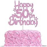 Pink Glitter Happy 50th Birthday Cake Topper for Women Fifty Year Old Decor Cheers 50 Funny Birthday Party Decorations Supplies