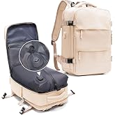 coowoz Vacuum Backpack Travel with Pump,Travel Backpack with Vacuum System For Women Men,Carry On Backpack,Hiking Backpack Waterproof Outdoor Sports Rucksack Casual Daypack,25L(Built-in Pump),Beige