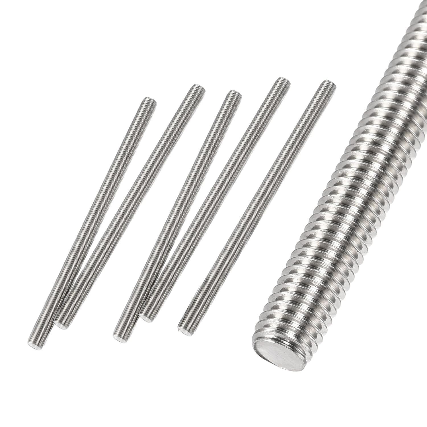 HiPicco M10 x 40mm Fully Threaded Rod & Studs, 304 Stainless Steel Right Hand Threads Rods, M10-1.5 Thread Pitch for Anchor Bolts, Clamps, Hangers and U-Bolts 5pcs