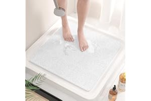 HITSLAM Square Shower Stall Mat, 21 x 21 Inch Non Slip Bath Mat for Tub, Soft PVC Loofah Bathtub Mats with Drain Holes, Quick
