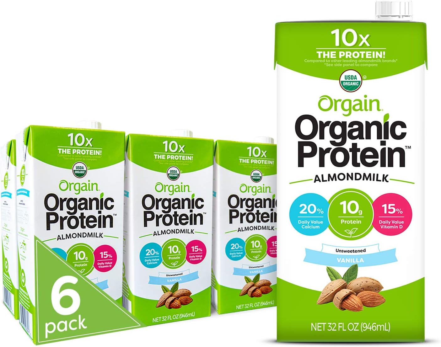 Orgain Organic Protein Almond Milk Unsweetened Vanilla, 32 Ounce (Pack