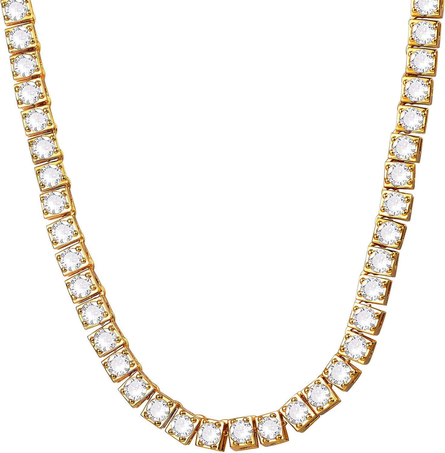 U7 Tennis Chain For Men 18k Gold Plated Bling Iced Out Chain Hip Hop 3a Cubic Zirconia Stone Necklace 4mm 18 Inch Choker Amazon Com