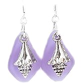 Sea Glass and Shell Earrings, Handmade Jewelry, Bohemian Earrings Purple, Valentines Day Gifts for Women