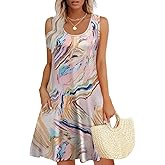 WEESO Womens Summer Dresses Loose U Neck Sleeveless Sundresses Dress with Pockets