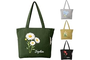 Personalized Corduroy Tote Bag for Women, 4 Colors Custom Name Large Shoulder Handbags Work Travel Shopping Tote