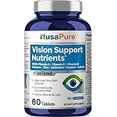 NusaPure Vision Support Nutrients with Vitamin A, C, E, Calcium, Zinc, Selenium, Copper, Lutein 60 Tablets Non-GMO Dietary Supplement