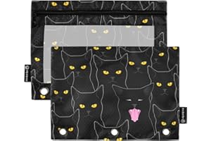 DOMIKING Cute Black Cats Pencil Pouch for 3 Ring Binder Pencil Bags Pockets Plastic Pencil Case with Zipper & Clear Window for Office Supplies Storage 2 Pack
