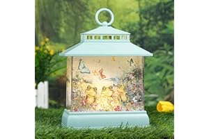 LEYUPEAK Spring Decorations for Home, Lighted Green Frog Snow Globe Spring Glittering Lantern Butterfly with Flowers Spring Home Decor Gifts, Battery & USB Operated