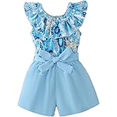 YOURUIKEY Girls Summer Clothes 2 Pieces Outfits for Cute Girls Size 7-14 Hawaiian Ruffle Top and Floral Belt Shorts Set