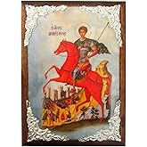 Iconsgr Wooden Greek Christian Orthodox Wood Icon of Saint Dimitrios Demetrius Demetrios /AM30