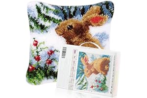 Gift2U Latch Hook Kit, Rabbit DIY Throw Pillow Cover Sofa Cushion Cover Latch Hook Rug Kit 16X16 inch Animal Pattern Paint Embroidery