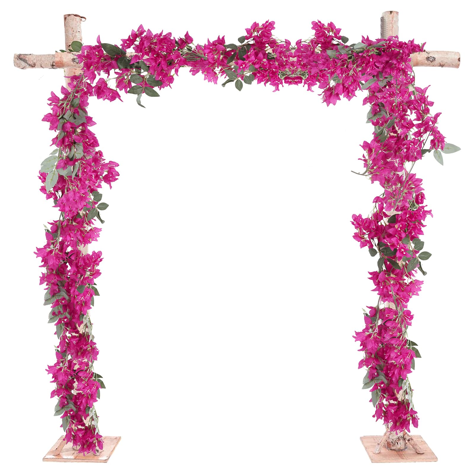 Photo 1 of IPOPU 5.9 Ft Artificial Bougainvillea Flowers Garland 2PCS Fake Silk Bougainvillea Vines Long Plant Faux Bougainvillea Wreaths for Centerpieces Table Runner Wedding Arch Wall Decorations (Deep Pink)