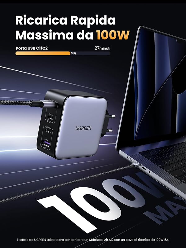 Nexode 100W Caricatore USB C Caricabatterie Ricarica Rapida GAN