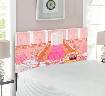 lunarable feminine headboard fairytale carriage with ornamental details stopped at door of palace print upholstered decorative metal bed headboard with memory foam twin size pink yellow amazon in furniture