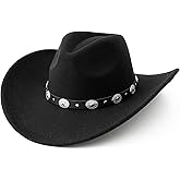 Lanzom Women Men Felt Wide Brim Western Cowboy Hats Belt Buckle Panama Hat