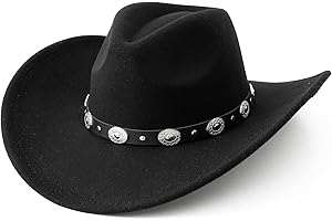 Lanzom Women Men Felt Wide Brim Western Cowboy Hats Belt Buckle Panama Hat