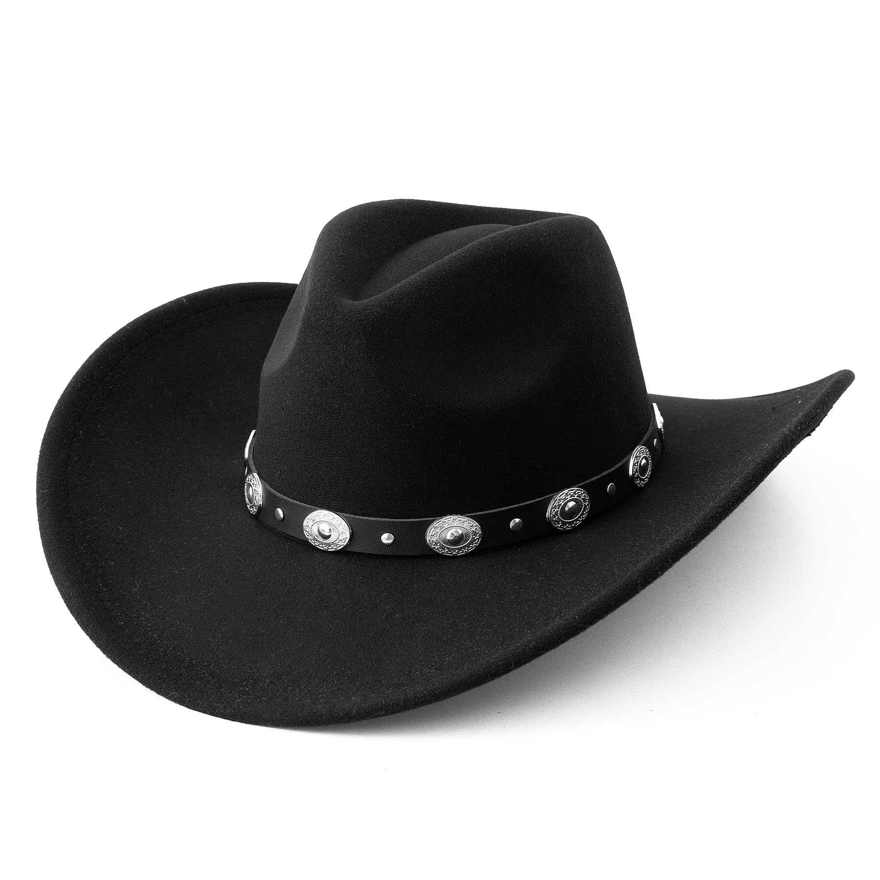 Photo 1 of Lanzom Women Men Felt Wide Brim Western Cowboy Hats Belt Buckle Panama Hat(Black, Medium-Large)