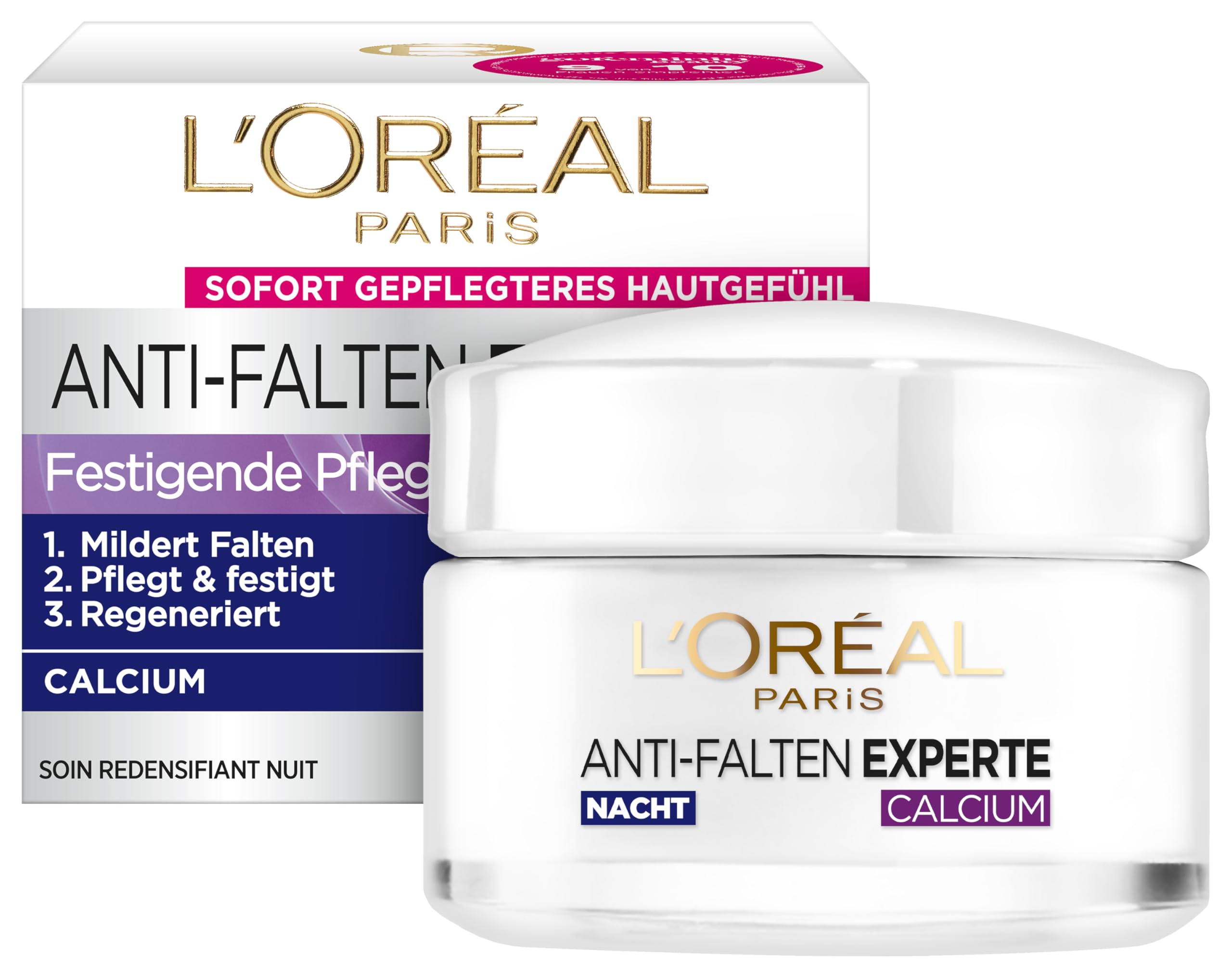 L'Oréal Paris Night Cream for Face Moisturising Anti-Ageing Night Cream with Calcium to Reduce Wrinkles, Anti-Wrinkle Expert 55+, 1 x 50 ml