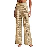 Saodimallsu Womens Crochet Cover Up Pants Sheer Mesh High Waist Sexy Casual Knit Summer Swimsuit Coverup Beach Pants