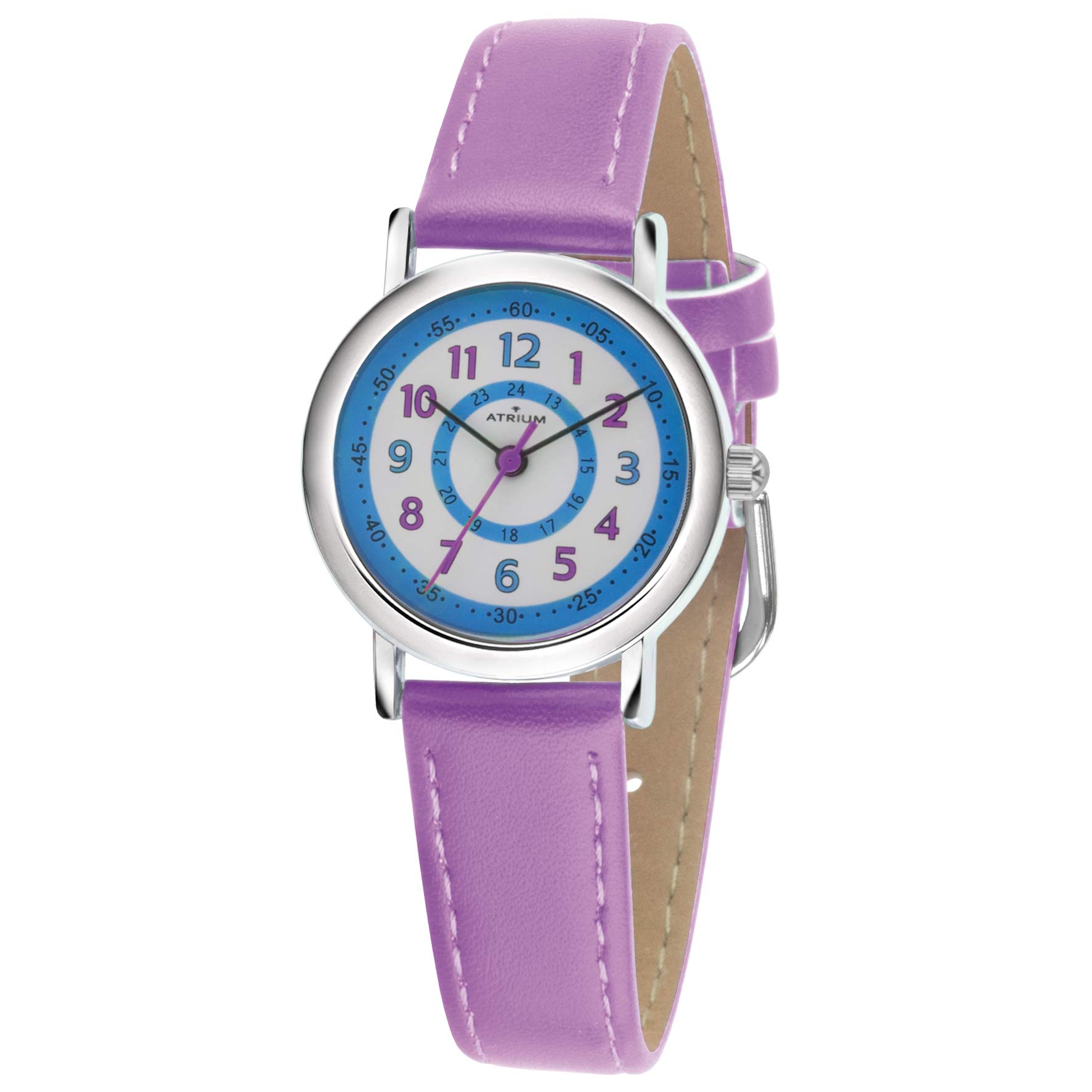 Atrium Children's Watch Girls Analogue Quartz 5 Bar Metal Imitation Leather A31-108, purple, 28 mm Gehäusedurchmesser, Strap.