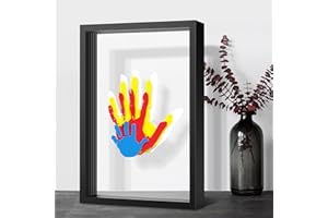 Omrhvi Family Handprint Kit, DIY Craft Keepsake Frame, Baby Hand Print Kits, Family Gifts for New Mom, New Parents, Grandparents, Father's Day, Mother's Day, Anniversary, 6 Non -Toxic Paints (Black)
