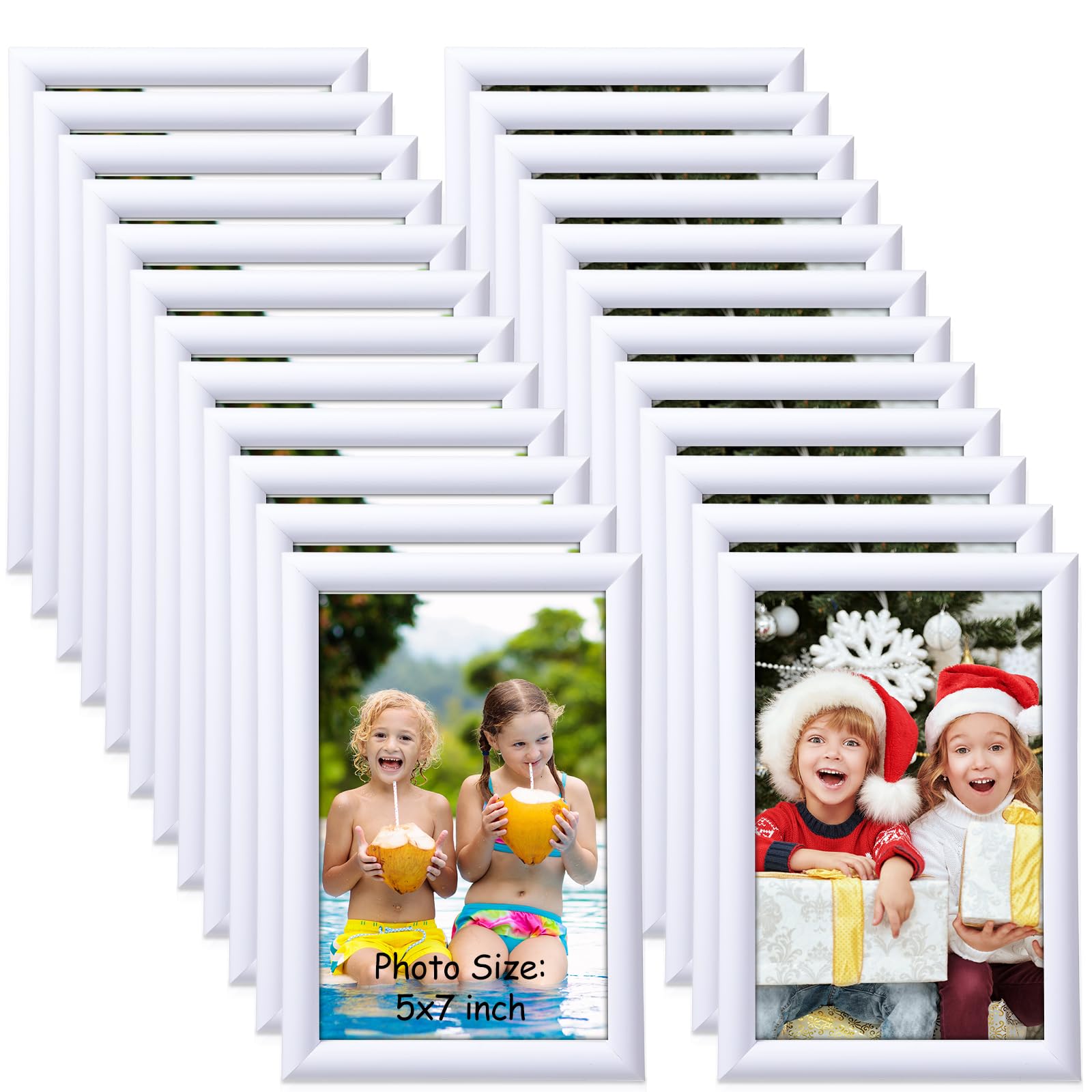 Photo 1 of Redbaker 24 Pcs Picture Frames Bulk 5 x 7 Inch Simple Designed Modern White Photo Frames for Pictures with Resin Glass for Wall Mount Tabletop Display Home Office Hotel Decoration