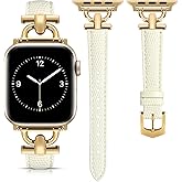 Leather Band Compatible with Apple Watch Bands for Women, Dressy Fancy Strap for iWatch Series 11/10/9/8/7/6/5/4/3/2/1/se(38mm 40mm 41mm 42mm,Milky White/Gold)