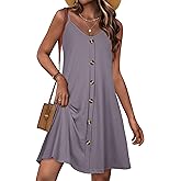 JOELLYUS Summer Dresses for Women Spaghetti Strap Button Down Casual Sundress Beach Cover Up Dress with Pockets