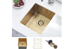 BoomHoze Gold Bar Sink Undermount, 15 x 17 Inches Small Kitchen Prep Sink for Wet Bar Outdoor RV 16 Gauge SUS304 Stainless Steel Single Bowl