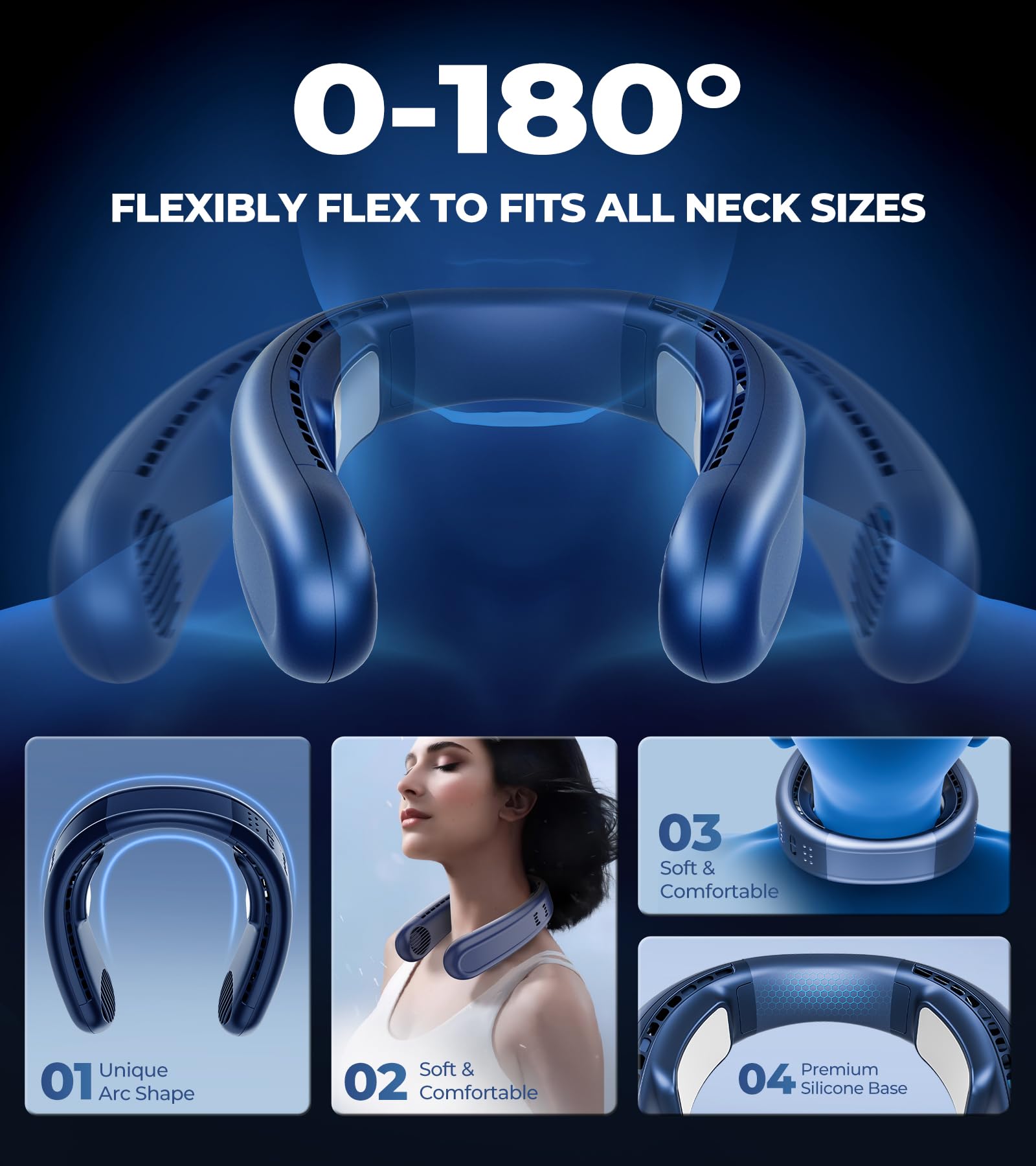 Neck Fan with Dual Ceramic Cooling Plates, 3-Speed 30℉ Instant Cool-Down, 360° Bladeless Cooling Airflow, Rechargeable Lightweight Personal Fan Strengthen