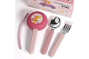 Bentoheaven Kids Travel Utensils with Case, Food-Grade Stainless Steel & BPA-Free Plastic, Travel Kid Cutlery Set, Dishwasher Safe Fork, Spoon & Case, Reusable Flatware, Silverware for Kids(Dachshund)
