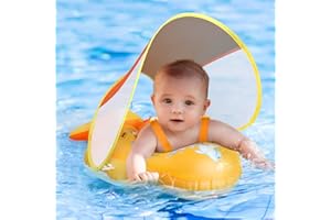 BALHVIT LIFE No Flip Over Baby Pool Float with Canopy UPF50+ Sun Protection, Inflatable Baby Float with Sponge Safety Support Bottom, Fun Gifts Water Toys Accessories Baby Swim Floats for Pool 3-36 Months