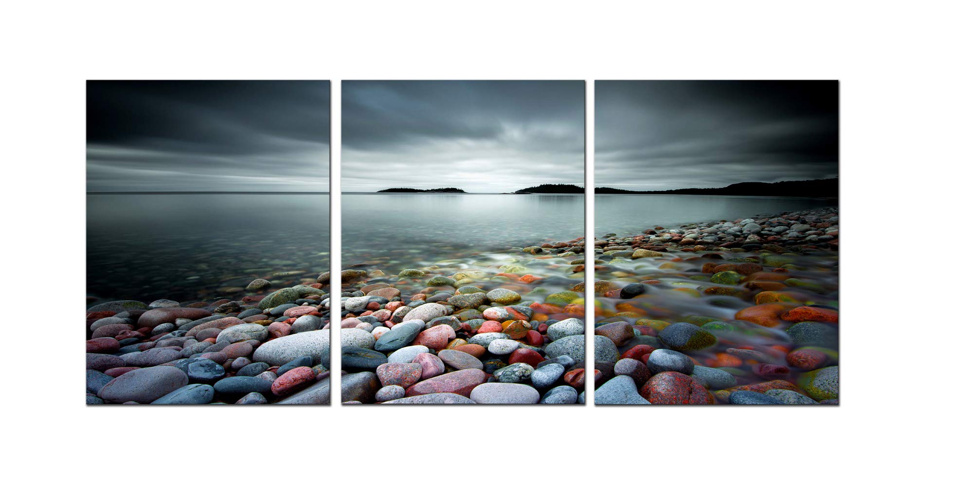 Bathroom Wall Art Beach Colorful Stones under Sunset Canvas Art 12\