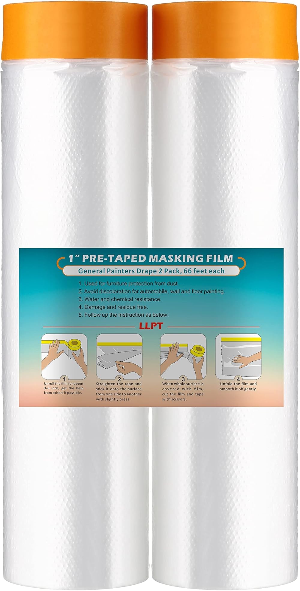LLPT Tape and Drape Masking Film 2-Pack 200cm x 20m Painter's Plastic Dust Sheet