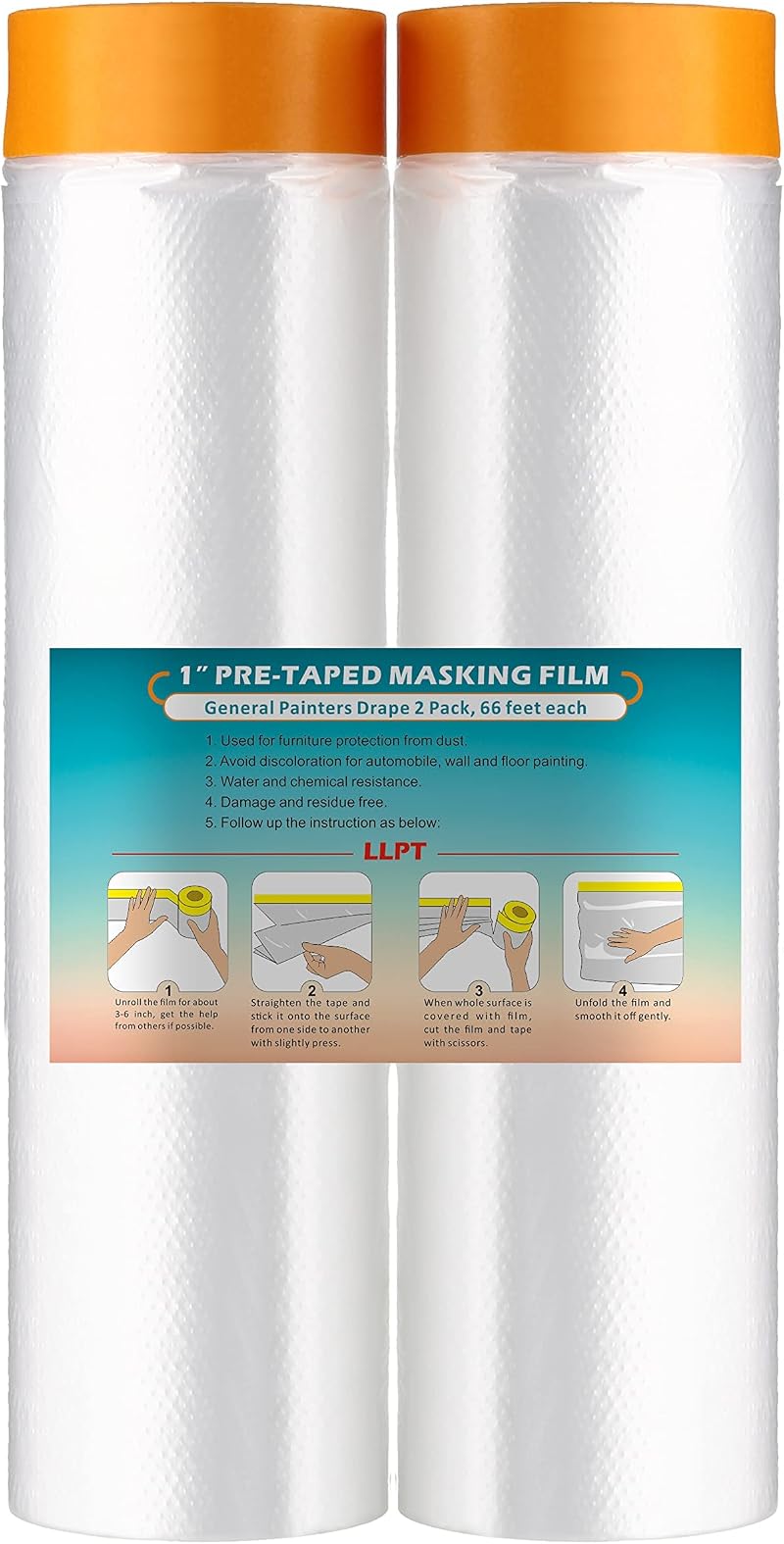 LLPT Tape and Drape Masking Film 2-Pack 200cm x 20m Painter's Plastic Dust Sheet
