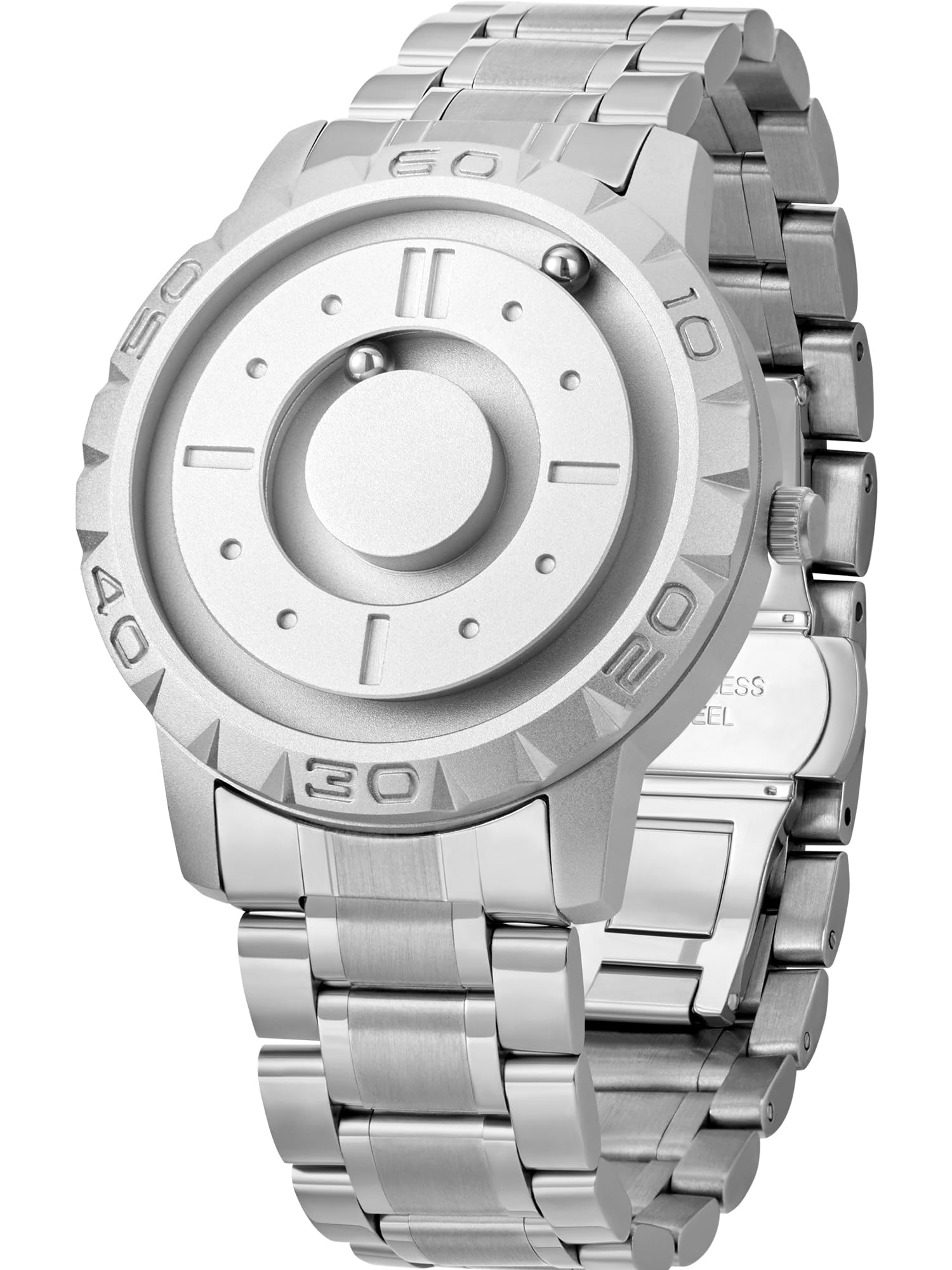 EUTOUR Magnetic Men's Watch Minimalist Unisex Swiss Quartz Wrist Watch with Silver Stainless Steel Band 40mm