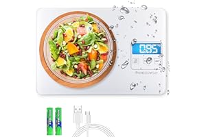 MegaWise Precision Food Scale, 33lb Waterproof Rechargeable Digital Kitchen Scale, 1g/0.04oz Precise Graduation, Weight Grams and Ounces for Cooking Baking, 5 Units Conversion, Tare Function
