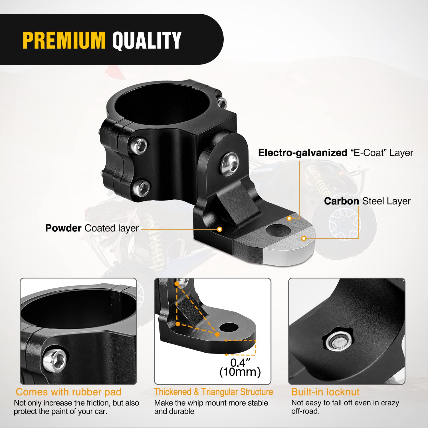 Nilight UTV Flag Antenna Mount Whip Light Mounting Bracket Black Adjustable Heavy Duty for 1.5 to 1.75inch 1.75 to 2inch for Polaris RZR Ranger Can Am Maverick X3 Talon, 2 Years Warranty