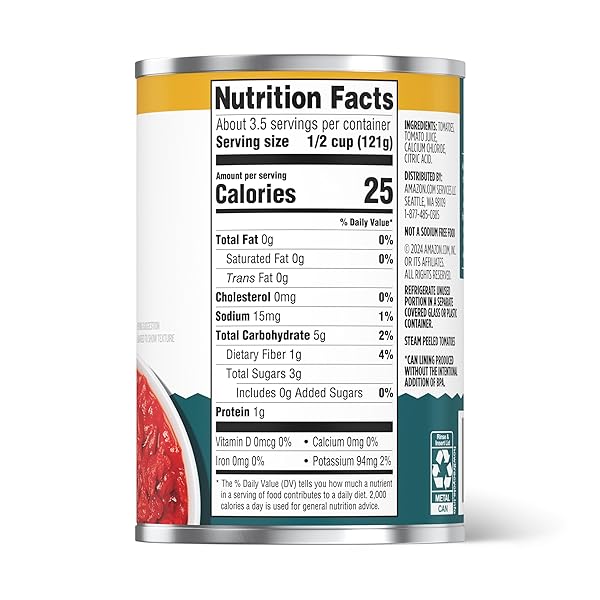 AMAZON GROCERY, DICED TOMATOES, NO SALT ADDED, 14.5 OZ (PREVIOUSLY AMAZON FRESH, PACKAGING MAY VARY)