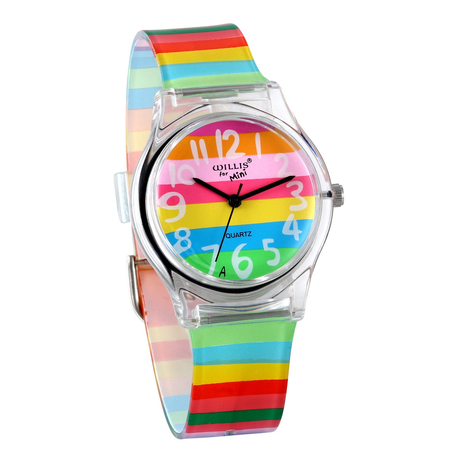 JewelryWe Kid Watches for Ages 6-16 Children Little Girls Quartz Watch Cute Colorful Rainbow First Time Teacher Easy Read Wrist Watches